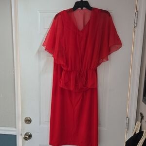 Cos Cob Vintage Elegant Red Skirt And Top Dress with Sheer Overlay